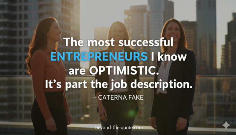 An image of three women in business attire standing on a rooftop with a city skyline in the background, overlaid with an entrepreneurial quote